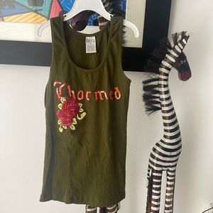 Lucca Green/Yellow/Orange Appliques & Beaded "CHARMED" & "Flowers" Tank Top